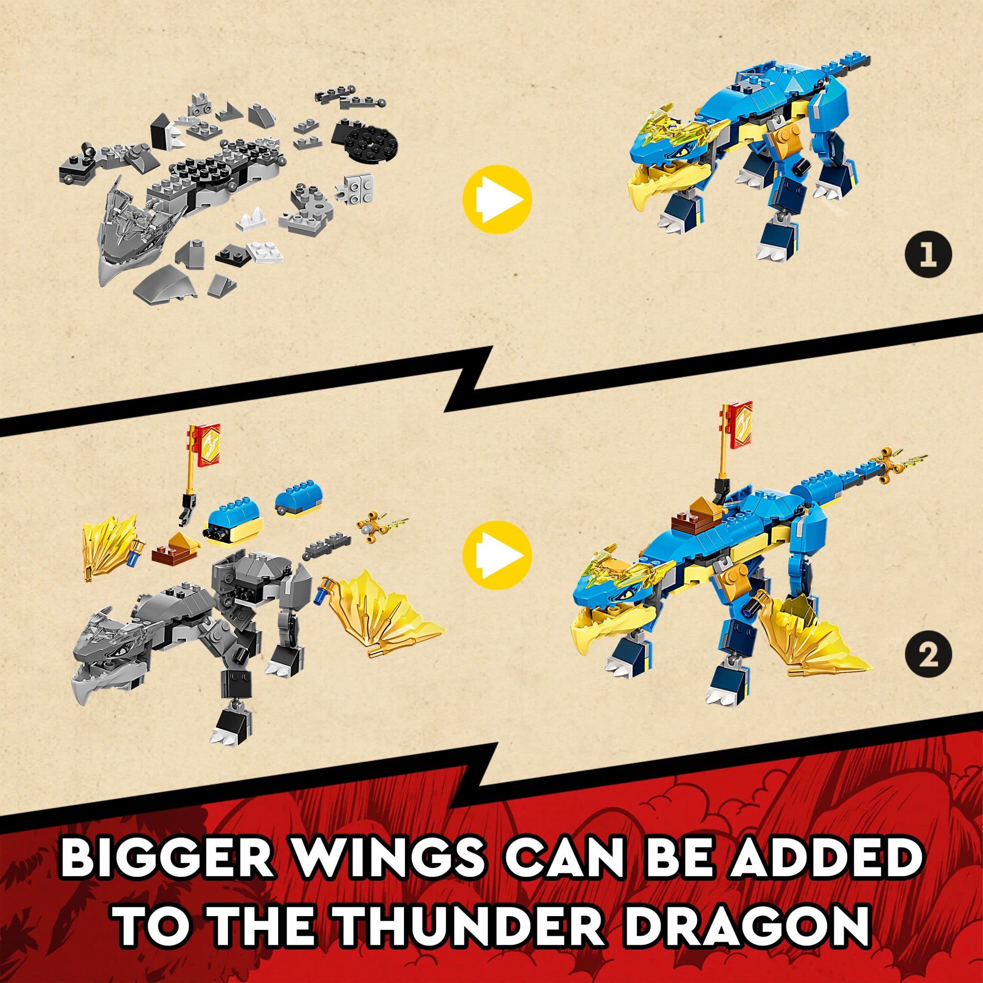 LEGO NINJAGO Jay’s Thunder Dragon EVO 71760 - Toy Figure and Viper Snake Set with Minifigures, Collectible Speed Mission Banner, Ninja Battle Adventure, Great Gift for Kids 6 Plus Years Old