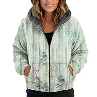 Women's Plus Size Jacket Winter Velvet Thickened Floral Print Hooded Jacket Coat, M-3XL