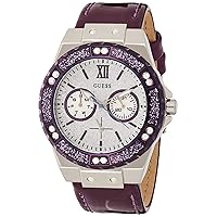 GUESS Womens Analogue Quartz Watch with Leather Strap W0775L6, Silver, Youth Large / 11-13, Bracelet