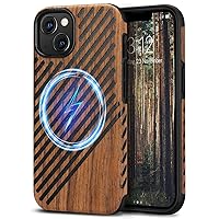 TENDLIN Magnetic Case Compatible with iPhone 13 Case Wood Grain with Leather Outside Design TPU Hybrid Case (Compatible with MagSafe) Wood & Leather