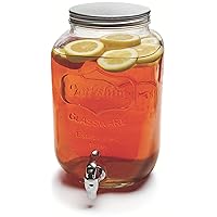 Sun Tea Mason Jar Glass Beverage Dispenser with Lid, Entertainment Glassware Pitcher for Water, Juice, Beer Wine Liquor, Kombucha & Cold Drinks, Huge 2 Gallon, Clear, Silver