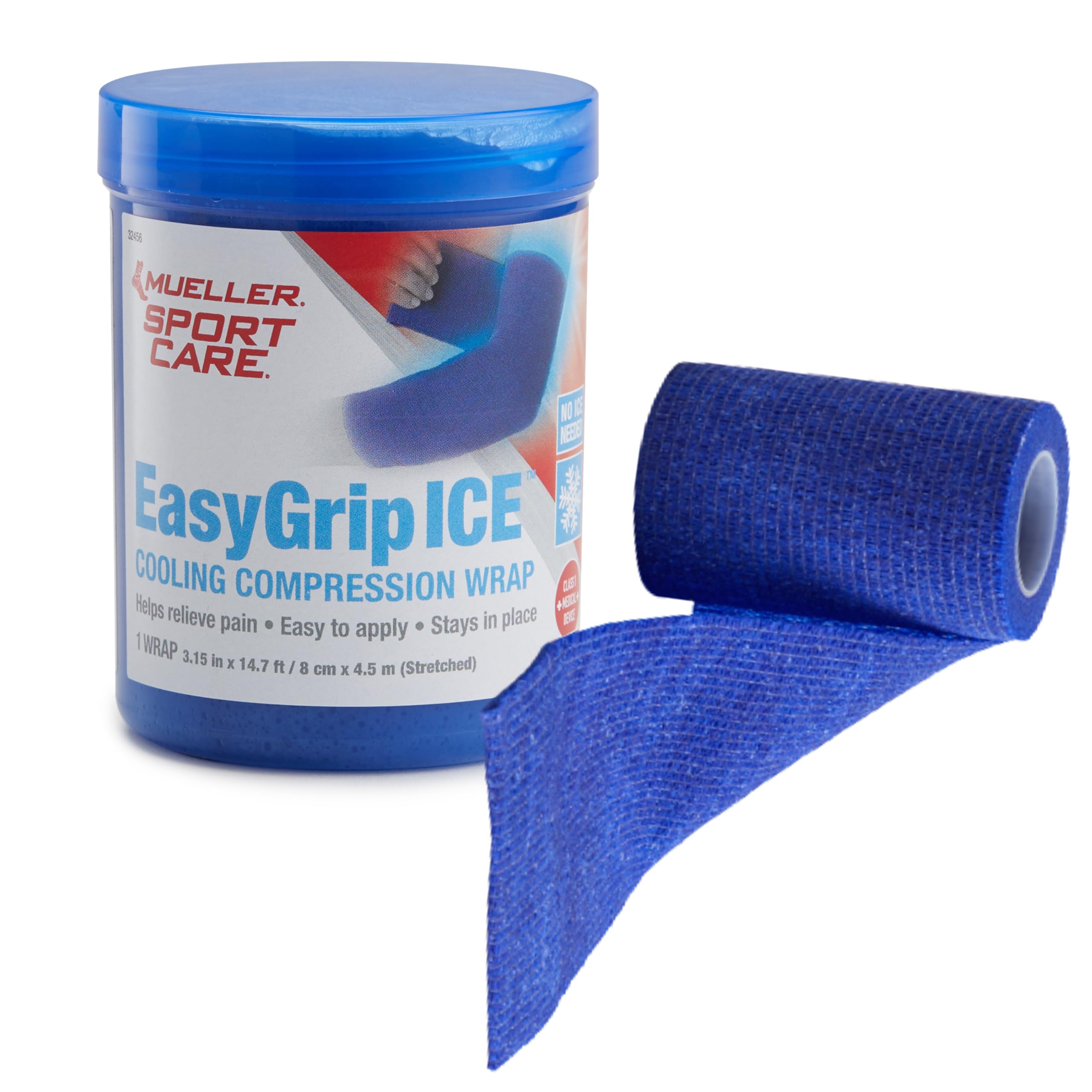 Mueller Sports Medicine EasyGrip ICE Cooling Compression Wrap, for Men and Women, Easy Application, Helps to Relieve Pain & Provide Support to Body Parts, Blue