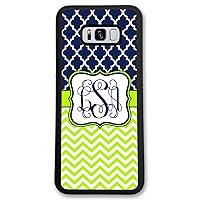 Galaxy S10 Plus, Phone Case Compatible Samsung Galaxy S10+ [6.4 inch] Navy Lime Chevrons Lattice Monogram Monogrammed Personalized S1064