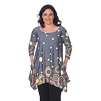 white mark Women's Plus Size Erie Handkerchief Hem Tunic Top with Pockets in Paisley Print