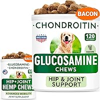 Hemp Treats + Glucosamine Dog Chews Bundle - Natural Joint Pain Relief Supplement - Hemp Oil, Chondroitin w/MSM, Omega 3 - Advanced Hip & Joint Support Formula - 120 + 120 Chews - Made in USA