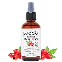 4 Oz ORGANIC Rosehip Seed Oil Hair Relaxer 100% Pure Cold Pressed USDA Certified All Natural Moisturizer For Anti-Aging, Acne Scar Treatment, Gua Sha Massage, Face, Hair & Skin - Women & Men
