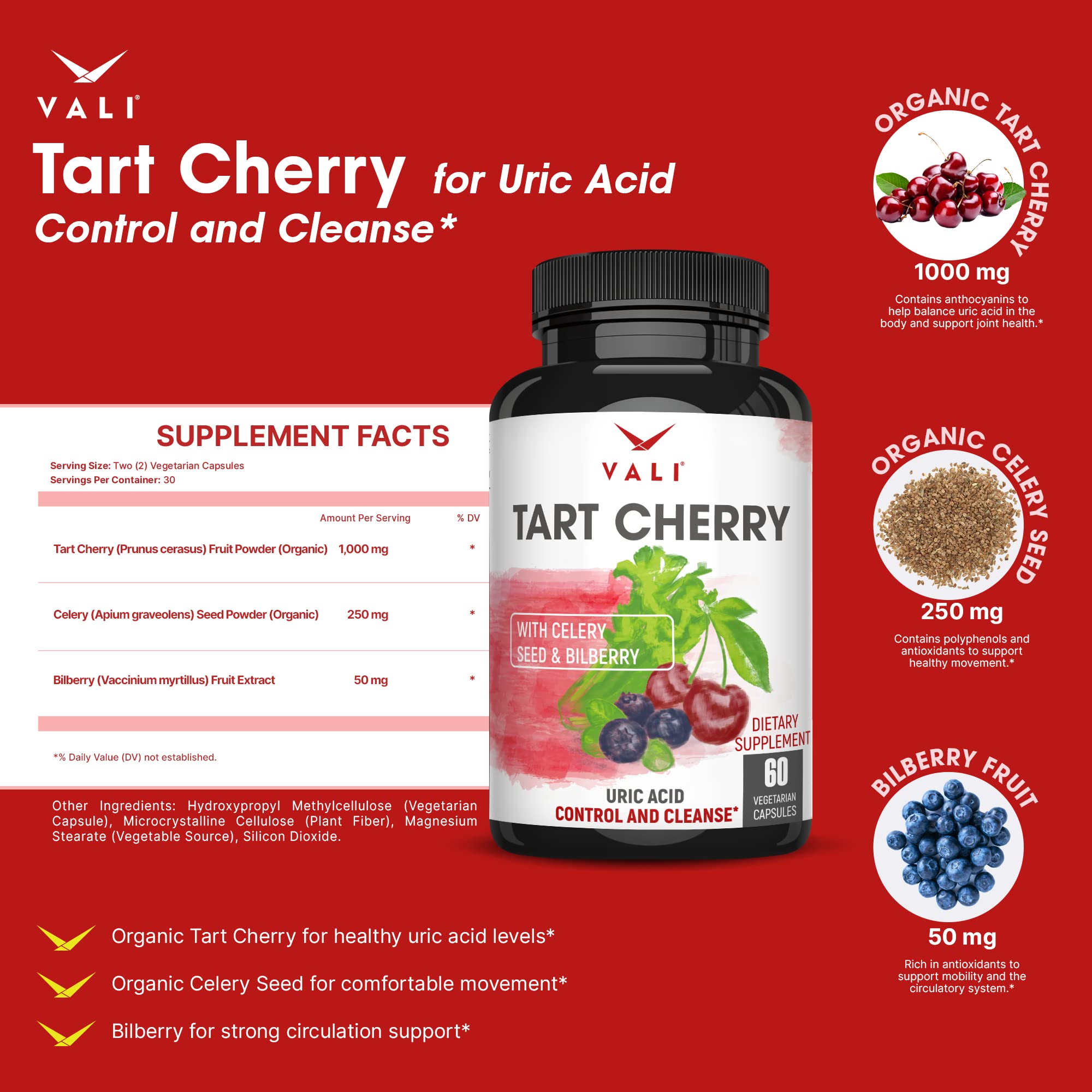 VALI D-Mannose & VALI Tart Cherry Bundle - Urinary Tract Health and Cleanse with D-Mannose, Cranberry & Hibiscus. Uric Acid Control and Cleanse with Cherry, Celery & Bilberry for Joint Muscle Support