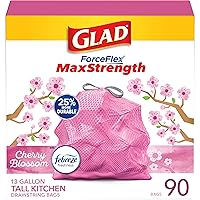 Glad ForceFlex MaxStrength Tall Kitchen Trash Bags, 13 Gal, Cherry Blossom, 90 Ct, Pack May Vary