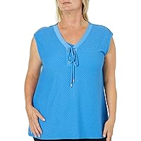 Skyes The Limit Women's Plus Size Cap Sleeve Scallops Hi-lo Laced Neck Top