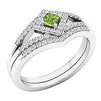 Dazzlingrock Collection 2.5 mm Princess Gemstones & Round White Diamond Ladies Split Shank Engagement Ring Set, Sterling Silver