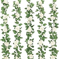 ZIFTY 5Pcs 32.5FT White Flower Garland Fake Vines Faux Artificial Floral Garland for Wedding Decortions Hanging Rose Ivy for Arch Garden Ceremony Background Outdoor Wall Decor