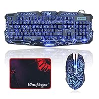 Gaming Keyboard and Mouse,USB Wired Backlit Gaming Mouse and Keyboard Combo,Letters Glow, 3 Color Crack Backlit,Illumination Keyboard and Mouse Set for Game and Work