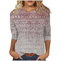 Womens Tops, 3/4 Sleeve Shirts for Women Cute Print Graphic Tees Blouses Casual Plus Size Basic Tops Pullover