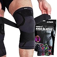 Compression Knee Sleeves with Straps for Women & Men - 2 Pack Knee Braces for Knee Pain - Knee Sleeve for Running- Working Out - Weightlifting | Knee Support for Arthritis Pain (Black, Small)