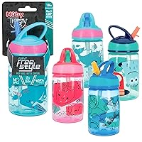 Nuby Flip-it Kids On-The-Go Printed Water Bottle with Bite Proof Hard Straw - 12oz / 360 ml, 18+ Months, 1 Pack of 1 Piece, Prints May Vary