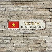 Vietnam Ho Chi Minh City National Flag Vintage Sign Wall Art Decor Aluminum Metal Plaque Retro Country Souvenir Sign Vietnam Ho Chi Minh City Flag Street Sign for Farmhouse Living Room Kitchen 3x12in