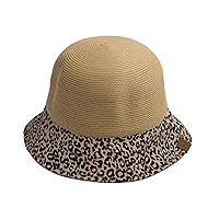 CC Womens Leopard Print Cloche Staw Bucket Hat