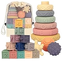 21PCS Montessori Toys for Babies,Teething Toys for Babies Months, 6 Months+, Early Educational Learning Stacking Tower, Sensory for Toddlers 1-3, Soft Rings Stacker & Teethers