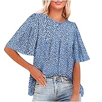 Summer Tops for Women, Womens Short Sleeve Floral Print V Neck Fashion Pullover T Shirt Loose Fit Dressy Casual Tee Blouse