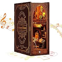 KKUYT Book Nook Kit, DIY Dollhouse Miniature Booknook Kit Bookshelf Insert Decor Book Nooks Model Building w/Sensor Light & Music, Wood 3D Puzzle Bookend Decor for Adults Teens Holiday Birthday Gift