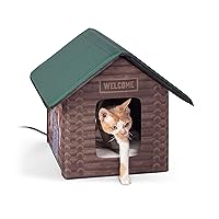 K&H Pet Products Outdoor Heated Kitty House, Outdoor Cat House for Outside Community Cats, Strays, and Ferals, Insulated Shelter, Warming Cold Weather House with Heated Pad for Winter, Cabin Design