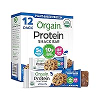 Orgain Organic Vegan Protein Bars, Chocolate Chip Cookie Dough - 10g Plant Based Protein, Gluten Free Snack Bar, Low Sugar, Dairy Free, Soy Free, Lactose Free, Non GMO, 12 Count (Pack of 1)