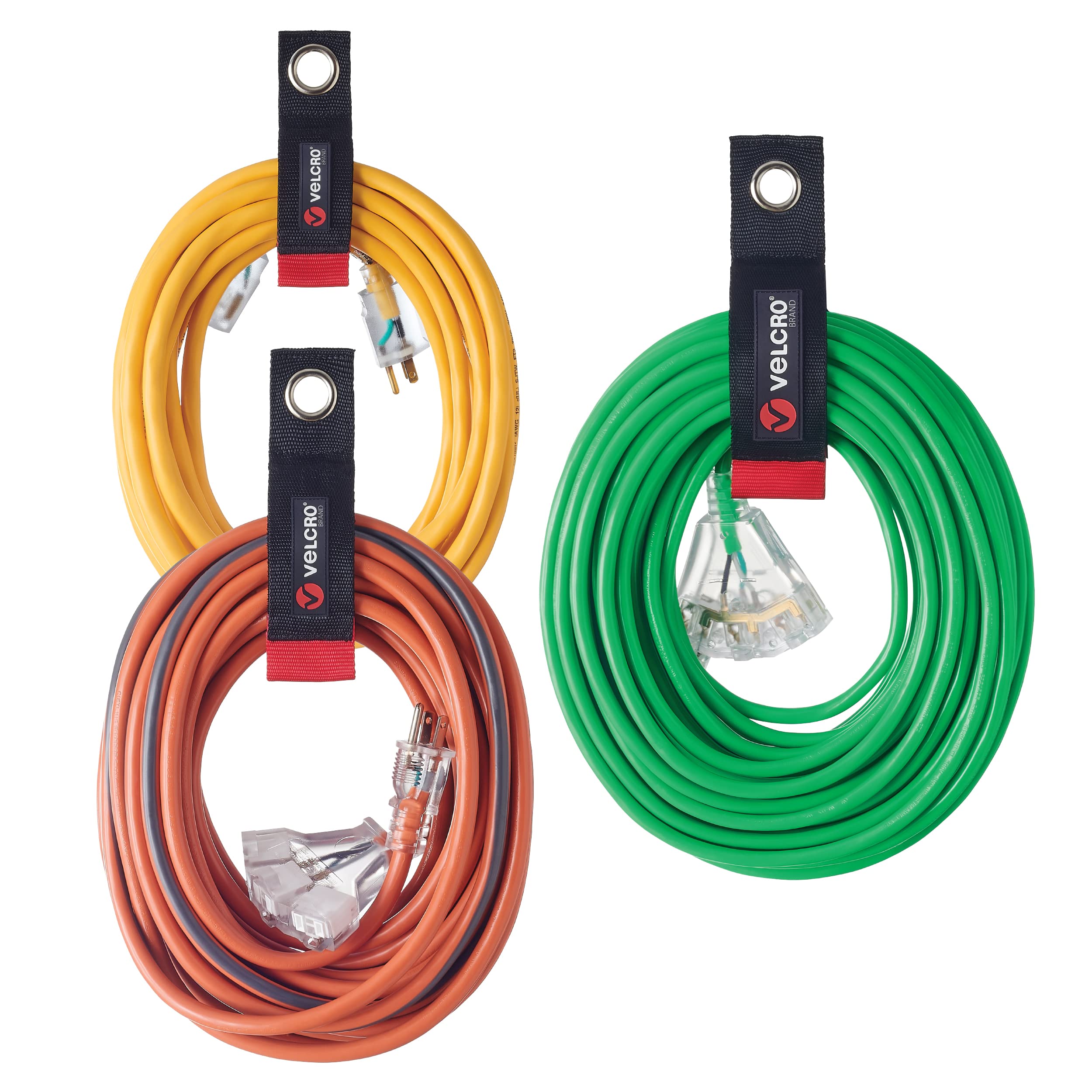 VELCRO Brand Easy Hang Extension Cord Holder Organizer Variety Pack | Holds 60-100lbs, Heavy Duty Straps Fit Easily on Hooks or Nails | Perfect for Garage Organization | 3-pk 10
