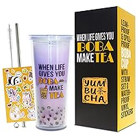 Reusable Boba Cup with Stainless Steel Boba Straw | Effortlessly Enjoy Boba Pearls | Complete Kit including Boba Tea Cup & Reusable Boba Tumbler | Perfect Bubble Tea Gifts for Enthusiasts