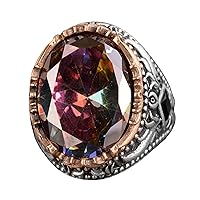 Mystic Topaz Created Stone, 925 Sterling Silver Mens Ring, Handmade Men's Ring,