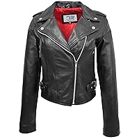 DR221 Women's Chic Biker Fitted Leather Jacket Black