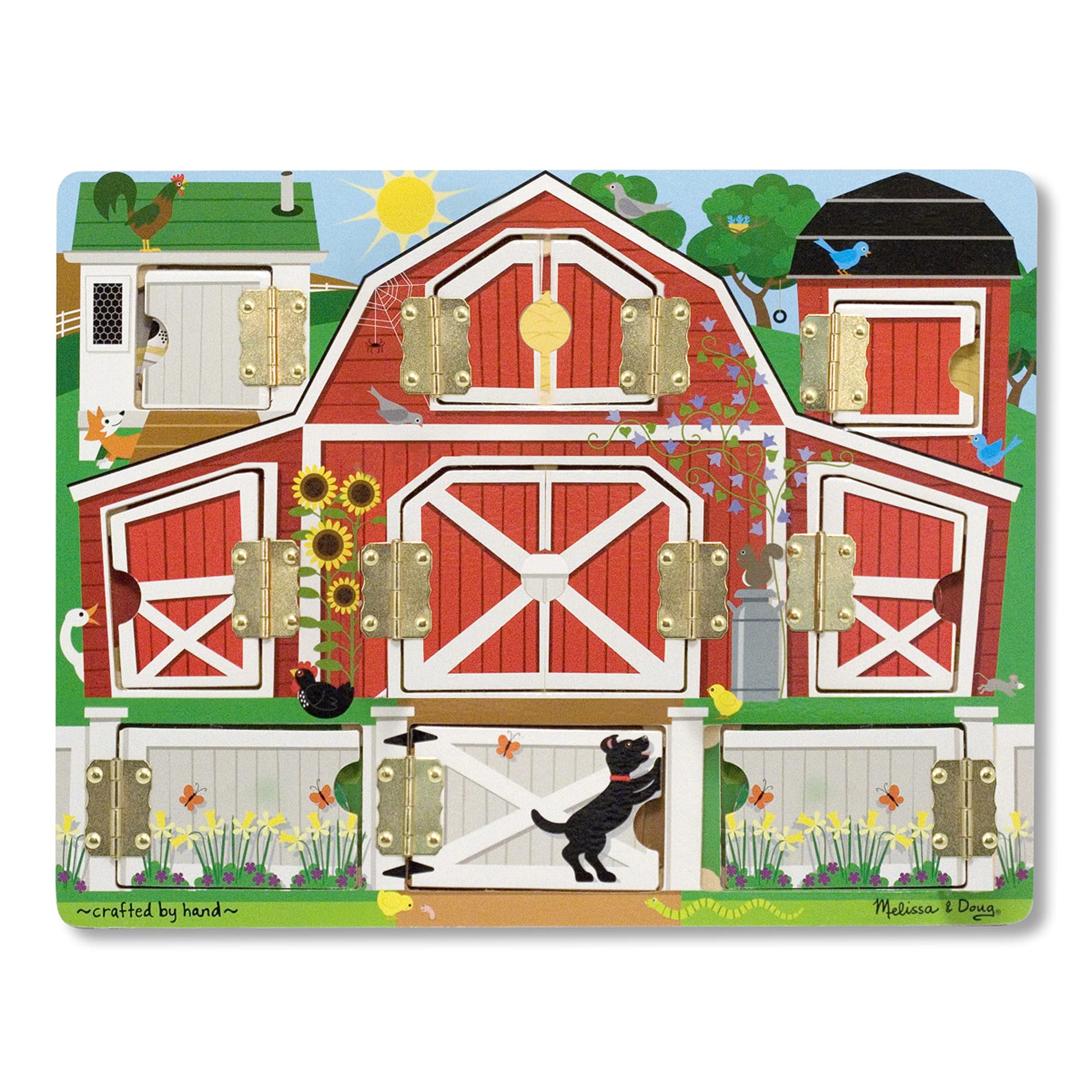Melissa & Doug Hide and Seek Farm Wooden Activity Board With Barnyard Animal Magnets - Wooden Busy Board, Hide And Seek Puzzles, Wooden Magnet Puzzles For Toddlers And Kids Ages 3+
