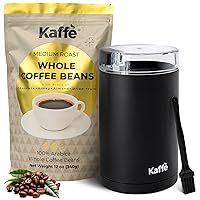 Kaffe Electric Coffee Grinder (3.5oz) & Medium Roast Coffee Beans (12oz) w/Cleaning Brush - Stainless Steel Blade Coffee Grinder for Home Use - 100% Arabica Coffee Beans from Colombia - Coffee Gifts