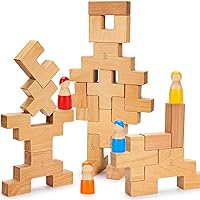 OATHX Wooden Building Block Set Stairway Large Stacking Rocks Grimms Wood Toys Balancing Stones Waldorf Education Montessori Toys for Toddlers 3 Kids 4 5 6