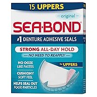 Sea Bond Secure Denture Adhesive Seals, Original Uppers, Zinc-Free, All-Day-Hold, Mess-Free, 15 Count (Pack of 1)