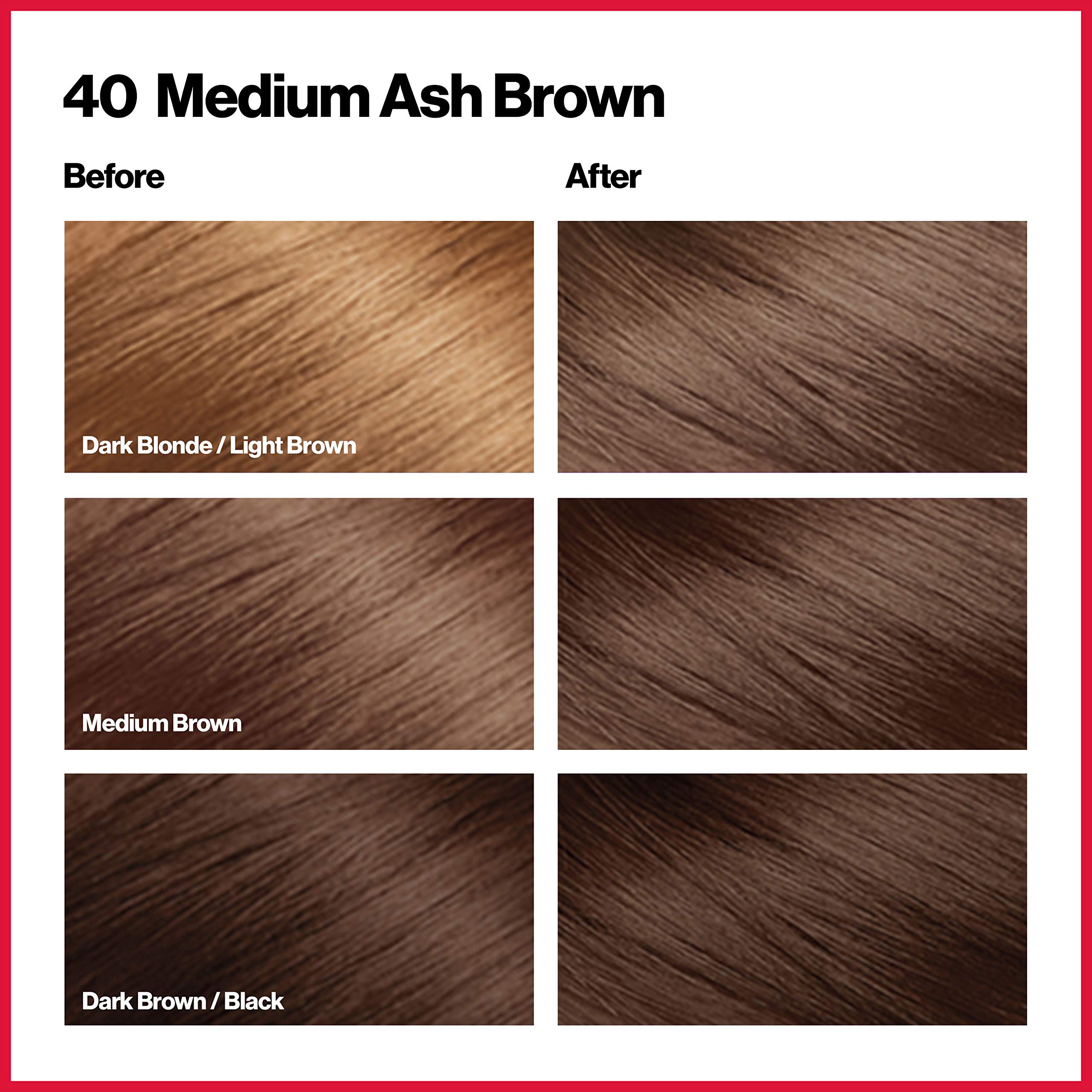 Revlon Permanent Hair Color, Permanent Hair Dye, Colorsilk with 100% Gray Coverage, Ammonia-Free, Keratin and Amino Acids, 40 Medium Ash Brown, 4.4 Oz (Pack of 1)