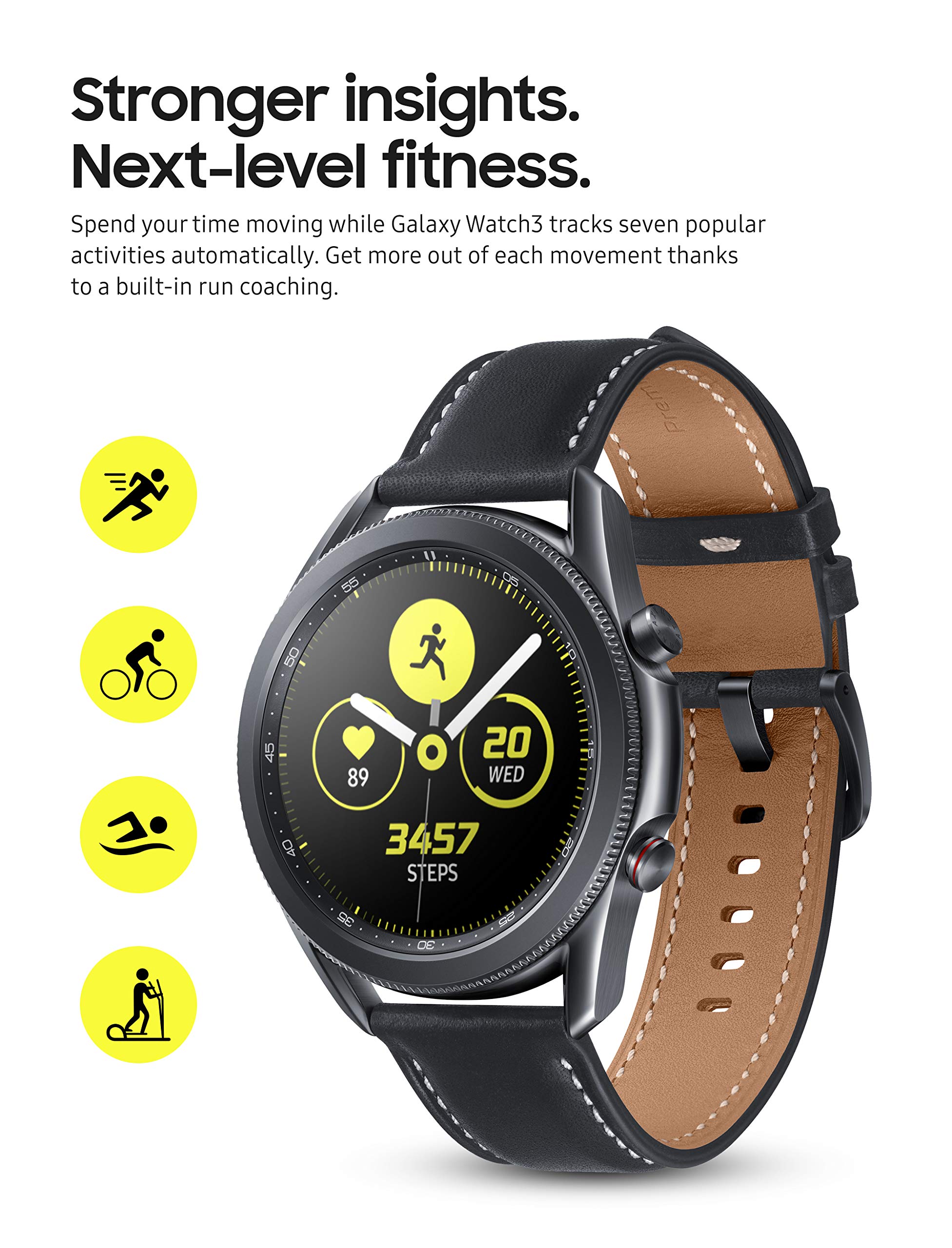 SAMSUNG Galaxy Watch 3 (45mm, GPS, Bluetooth, Unlocked LTE) Smart Watch with Advanced Health Monitoring, Fitness Tracking, and Long Lasting Battery - Mystic Black (US Version)