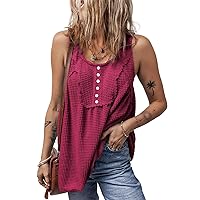 Dokotoo Tank Top for Women Scoop Neck Waffle Knit Sleeveless Shirts Lace Trim Blouses Tunic Tops