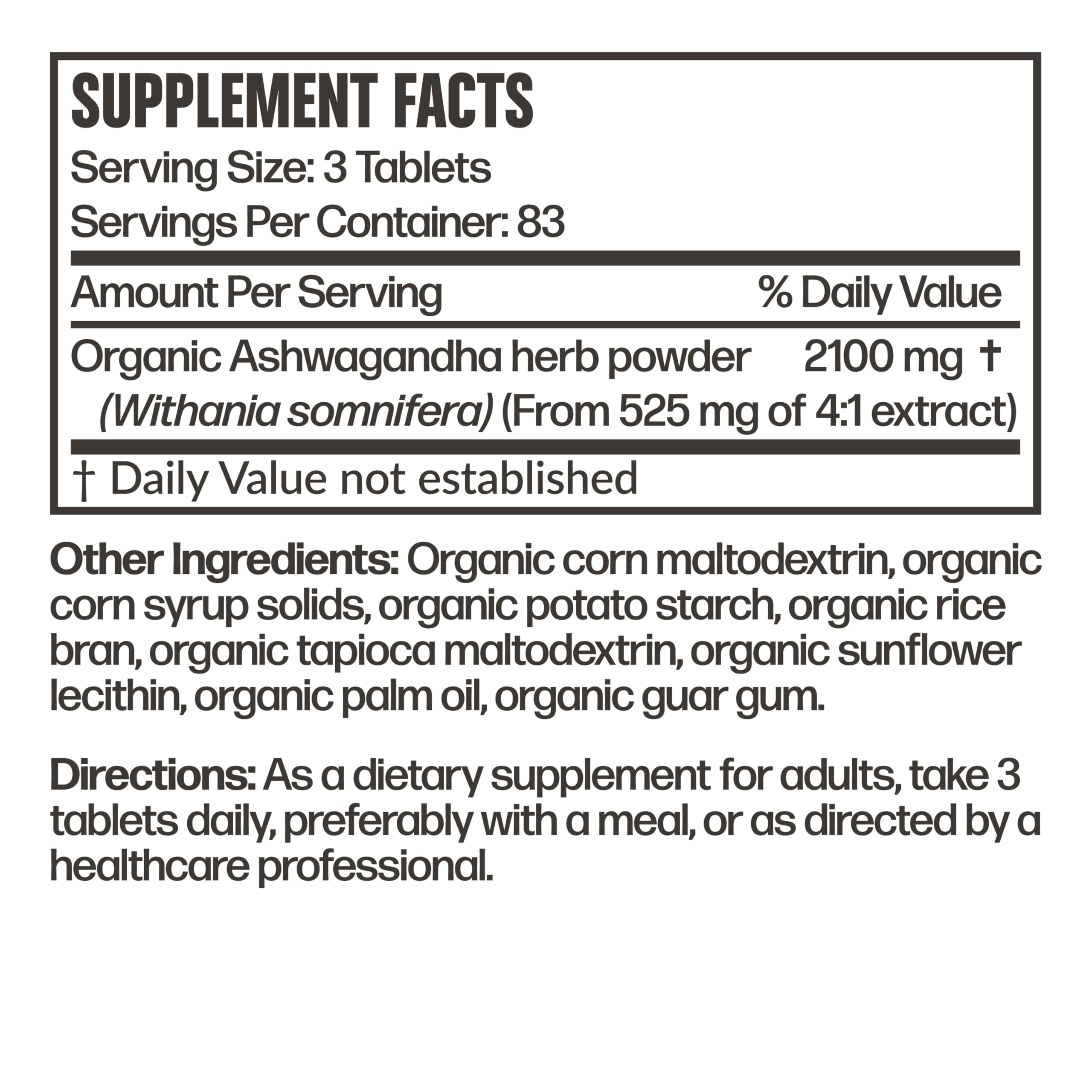 Futurebiotics Certified Organic Ashwagandha 2100 MG per Serving, Stress Mood & Energy Support Adaptogenic Herb, Non-GMO, 250 Organic Tablets