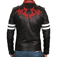 Mens Alex Mercer Proto Video Game Dragon Embroidered Type Black Leather Biker Jacket - Halloween Cosplay Costume