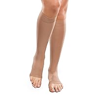 Ease Opaque Open-Toe Knee Highs - 20-30mmHg Moderate Compression Stockings (Sand, Large Long)