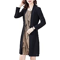 Women's Contrast Color Knit Dresses Scoop Neck Long Sleeve Fake Two Pieces Patchwork Lace Up Cocktail Party Dress