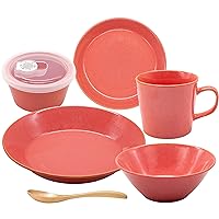Aito Seisakusho 567517 Natural Color Dinnerware Set, Living Alone, Coral, Pink, Mino Ware Dishwasher and Microwave Safe, Made in Japan