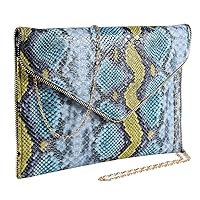 Women's Faux Snake Skin Envelope Evening Clutch Crossbody Bag with Chain Strap