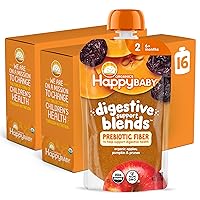 Happy Baby Digestive Support Blends, Organic Stage 2 Baby Food with Prebiotic Fiber, Apple, Pumpkin & Prune, 4 Ounce Pouch (Pack of 16)