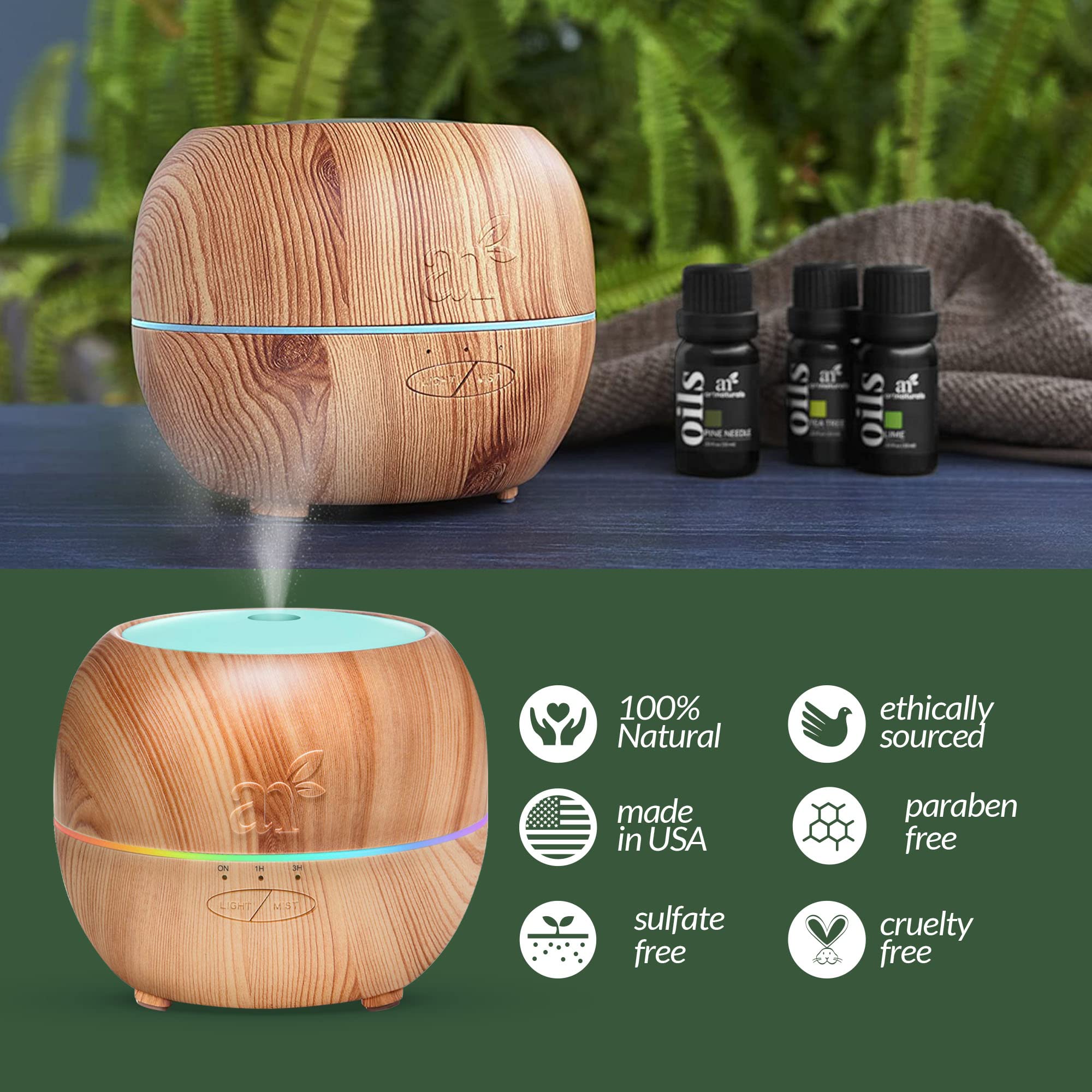 artnaturals Aromatherapy Essential Oil Diffuser – (5.0 Fl Oz / 150ml Tank) – Ultrasonic Aroma Humidifier - Adjustable Mist Mode, Auto Shut-Off – for Home, Office & Bedroom