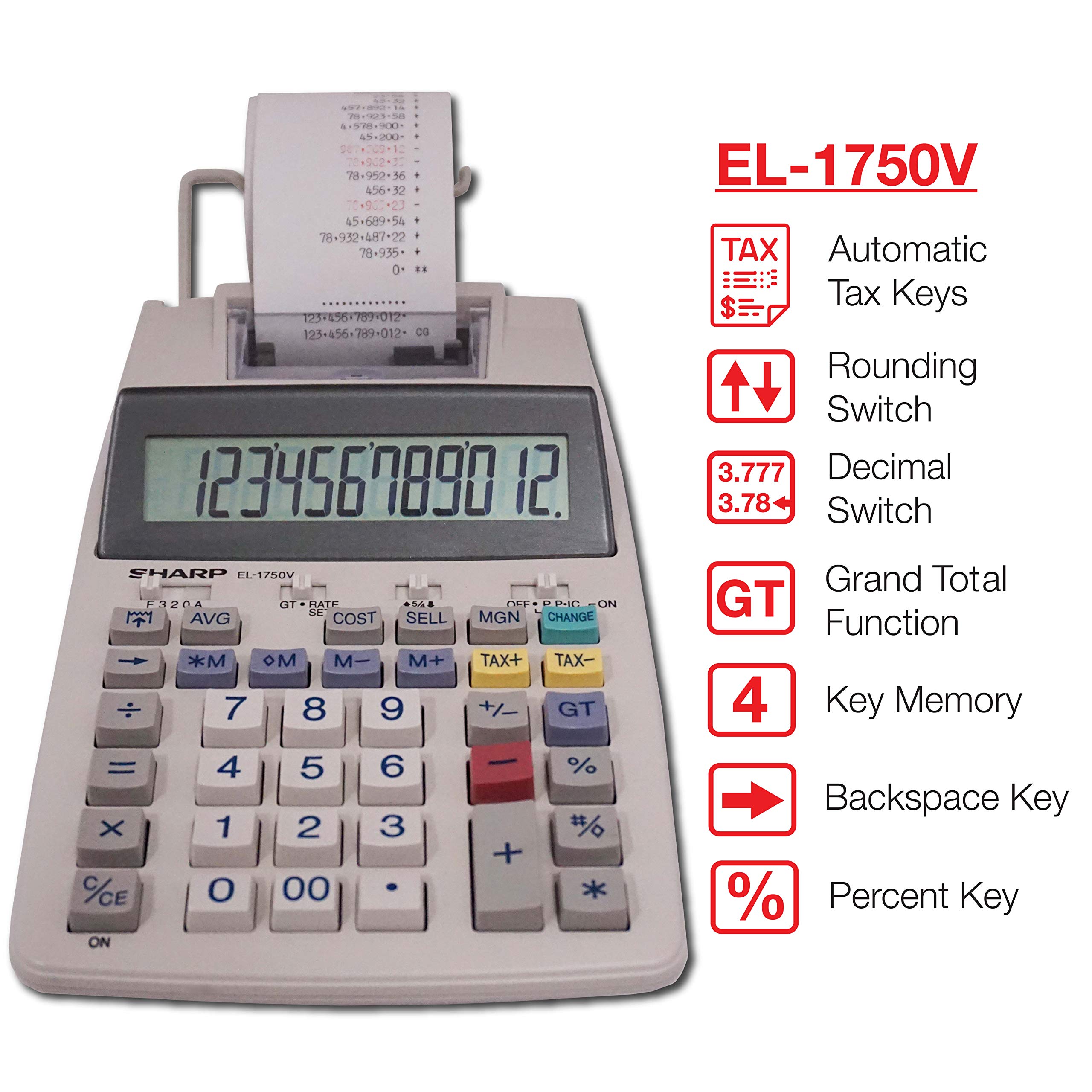 Sharp EL-1750V Two-Color Printing Calculator 2 Lines/Sec 3