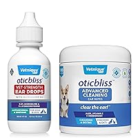 Oticbliss Vet-Strength Ear Drops with MicroSilver™ BG and Oticbliss Advanced Cleaning Wipes (100ct) Bundle Advanced Ear Conditions Clinical Strength Ear Drops for Dogs Plus Dog Ear Cleaning Wipes