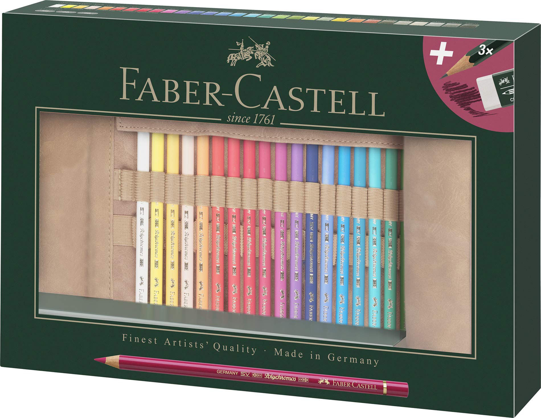 Faber-Castell 110030 Polychromos Coloured Pencils Set of 30 with Leather Pencil Roll and Accessories Waterproof Shatterproof for Professionals and ...