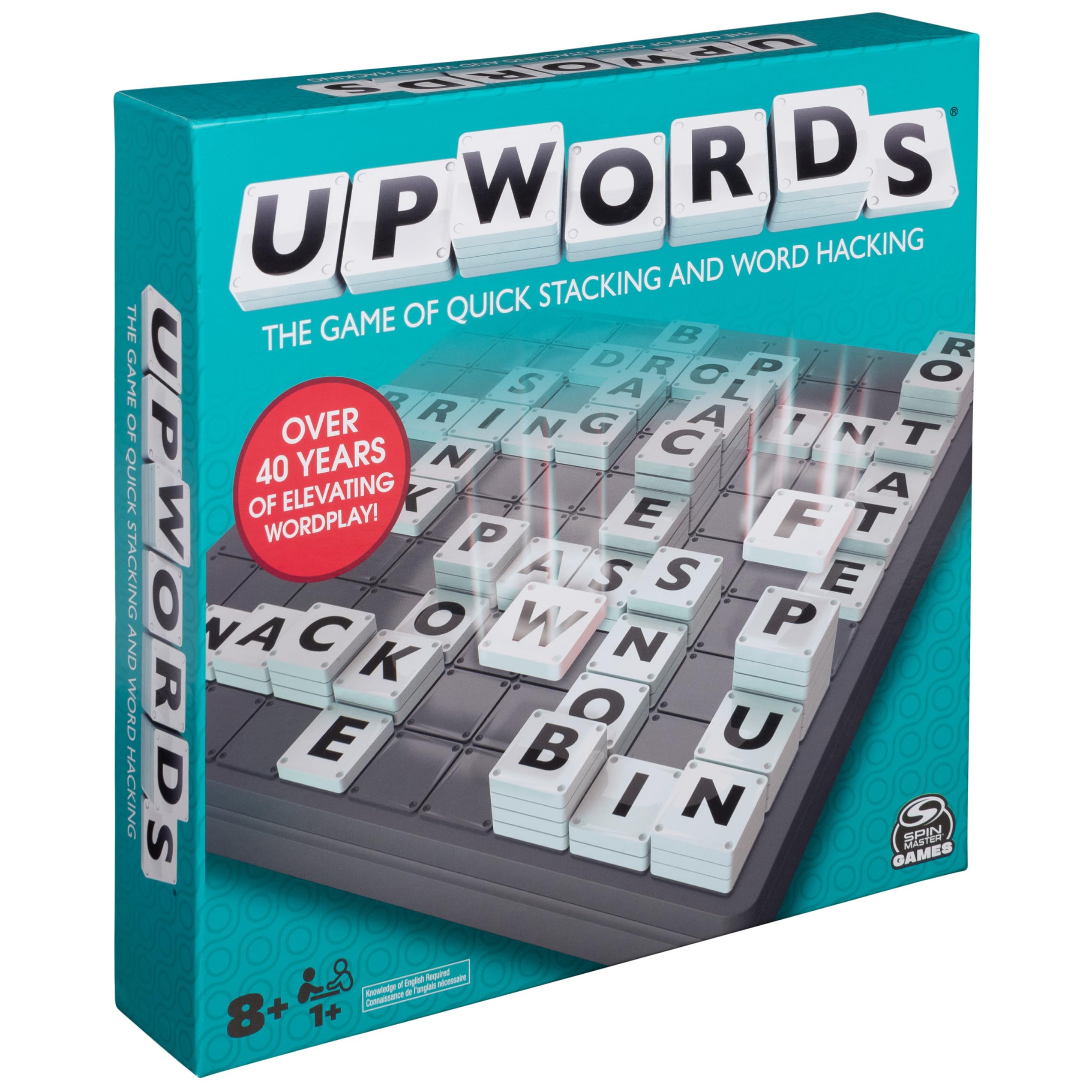 Upwords, Word Game with Stackable Letter Tiles & Rotating Game Board | Games for Family Game Night | Family Games, for Adults and Kids Ages 8 and up