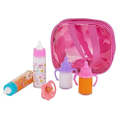 fash n kolor®, My Sweet Baby Disappearing Doll Feeding Set | Baby Care 6 Piece Doll Feeding Set for Toy Stroller | 2 Milk & Juice Bottles with 2 Toy Pacifier for Baby Doll,